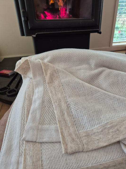 Cashmere Throws (Blanket) 130cm x 200cm- Herringbone - Cream